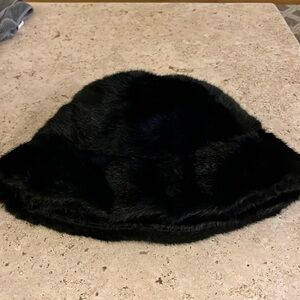 Black Faux Fur Hat.  100% polyester